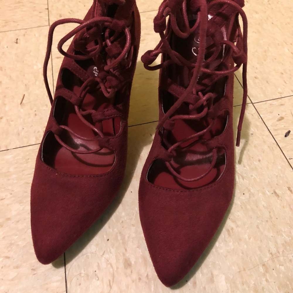 Burgundy laced heels